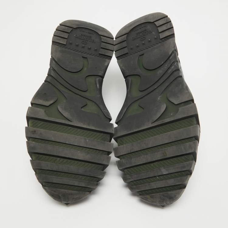Pre Owned Valentino Black Camo Print Canvas, Leather and Suede Rockrunner Sneakers Size 43.5