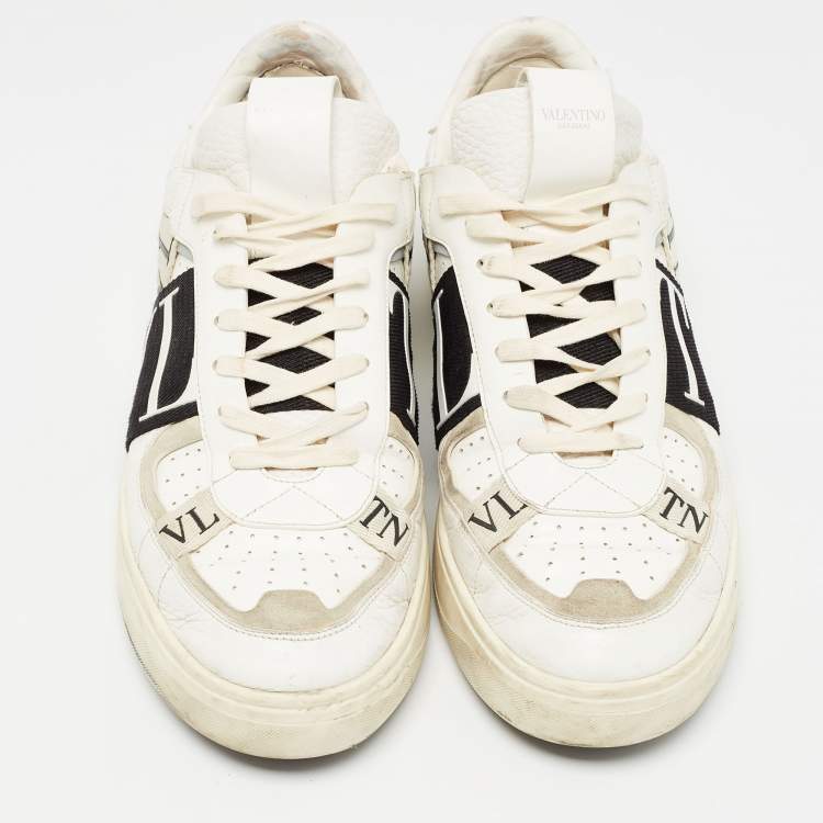 Pre Owned Valentino White/Black Leather VLTN Sneakers Size 45