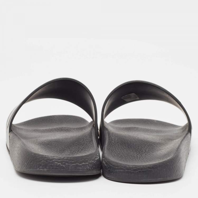 Pre Owned Valentino Black Camo Print Rubber Pool Slides Size 44