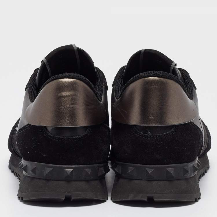 Pre Owned Valentino Black Suede and Canvas Rockrunner Low Top Sneakers Size 42