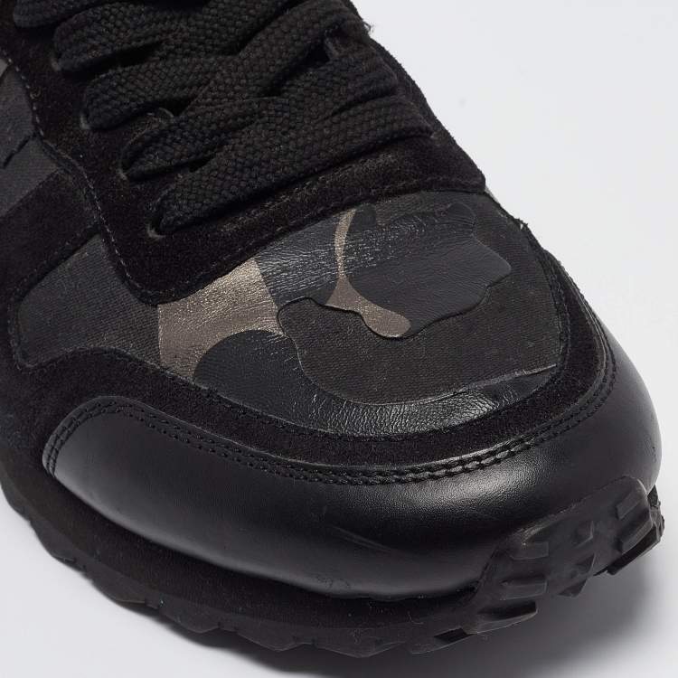 Pre Owned Valentino Black Suede and Canvas Rockrunner Low Top Sneakers Size 42