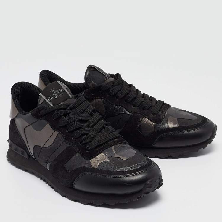 Pre Owned Valentino Black Suede and Canvas Rockrunner Low Top Sneakers Size 42