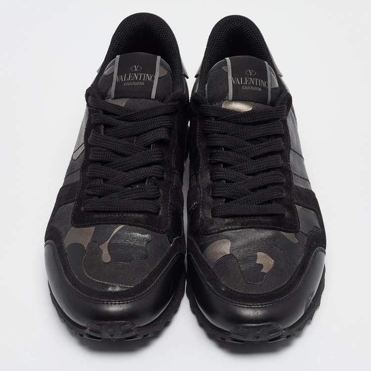 Pre Owned Valentino Black Suede and Canvas Rockrunner Low Top Sneakers Size 42