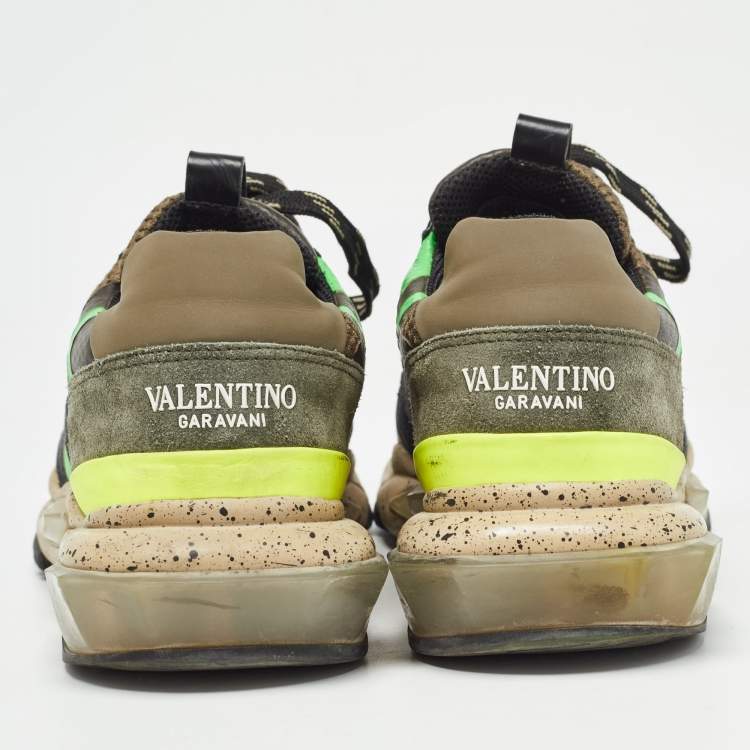 Pre Owned Valentino Multicolor Leather and Mesh Camouflage Bounce Low Top Sneakers Size 40