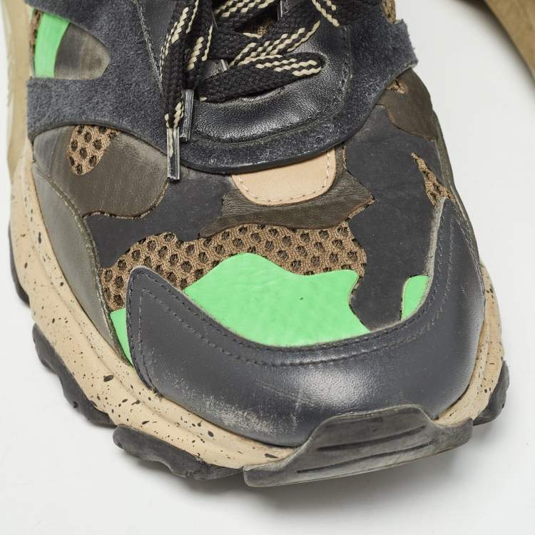 Pre Owned Valentino Multicolor Leather and Mesh Camouflage Bounce Low Top Sneakers Size 40