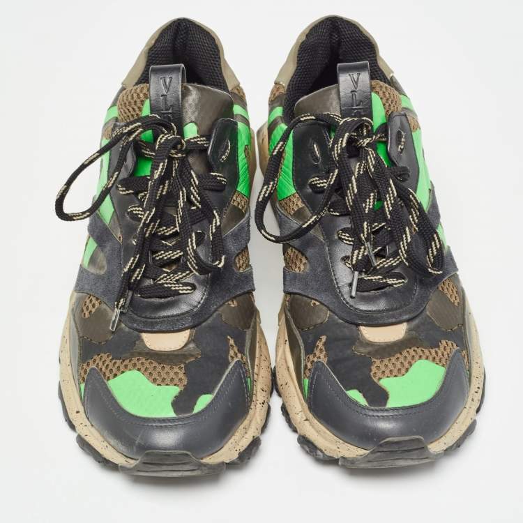 Pre Owned Valentino Multicolor Leather and Mesh Camouflage Bounce Low Top Sneakers Size 40