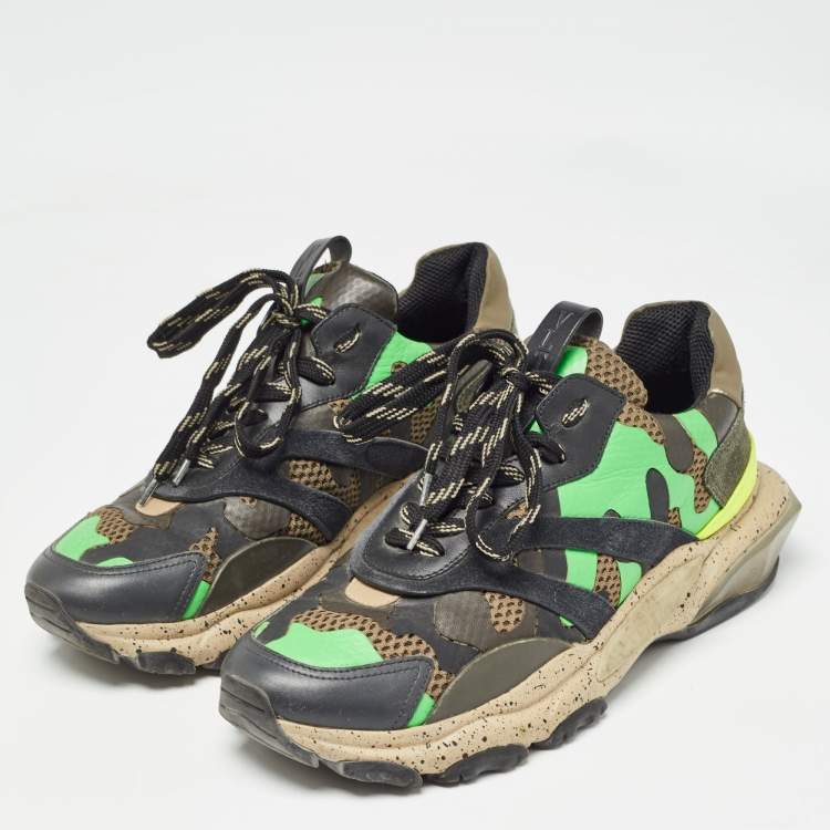 Pre Owned Valentino Multicolor Leather and Mesh Camouflage Bounce Low Top Sneakers Size 40