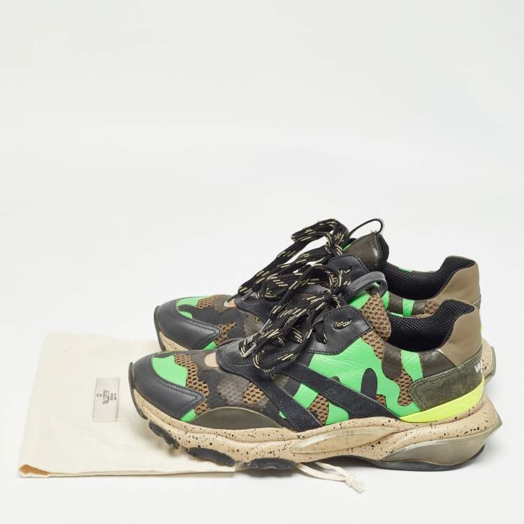Pre Owned Valentino Multicolor Leather and Mesh Camouflage Bounce Low Top Sneakers Size 40