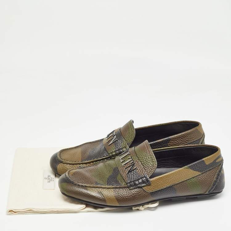 Pre Owned Valentino Tricolor Camouflage Print Leather VLTN Loafers Size 41