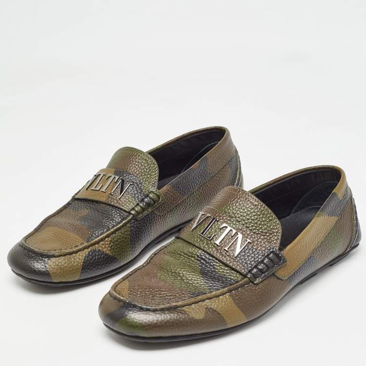 Pre Owned Valentino Tricolor Camouflage Print Leather VLTN Loafers Size 41