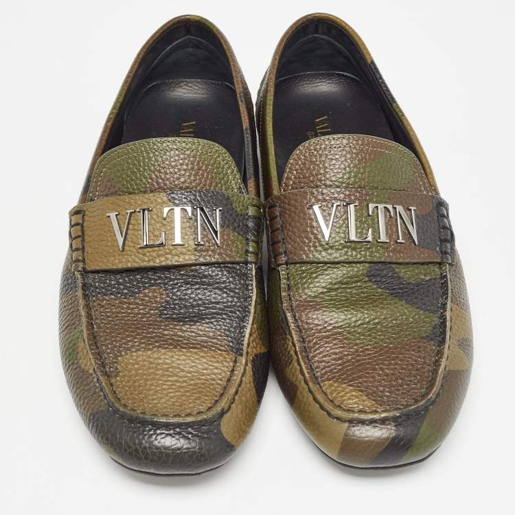 Pre Owned Valentino Tricolor Camouflage Print Leather VLTN Loafers Size 41