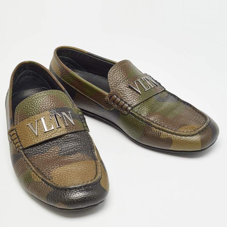 Pre Owned Valentino Tricolor Camouflage Print Leather VLTN Loafers Size 41