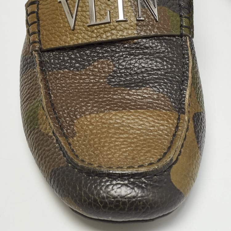 Pre Owned Valentino Tricolor Camouflage Print Leather VLTN Loafers Size 41