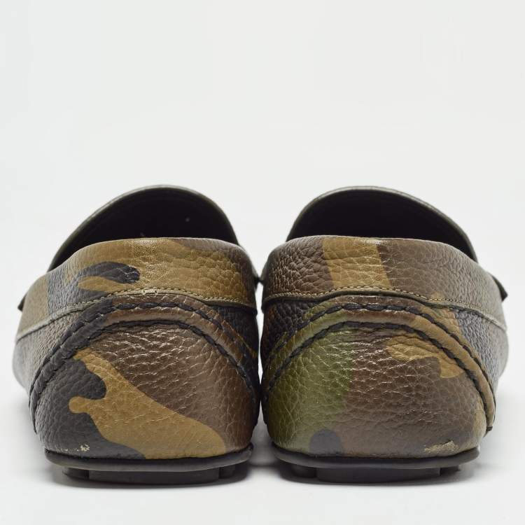 Pre Owned Valentino Tricolor Camouflage Print Leather VLTN Loafers Size 41