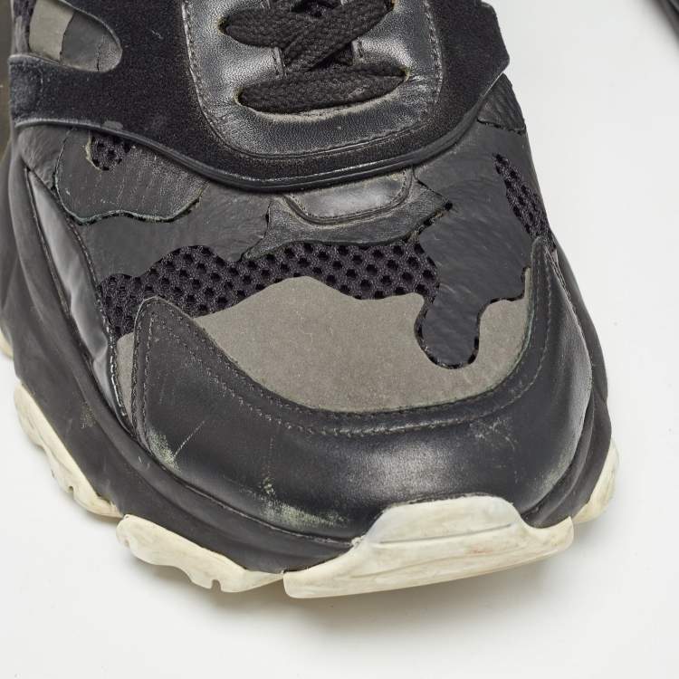 Pre Owned Valentino Black Leather and Mesh Camouflage Bounce Low Top Sneakers Size 44 