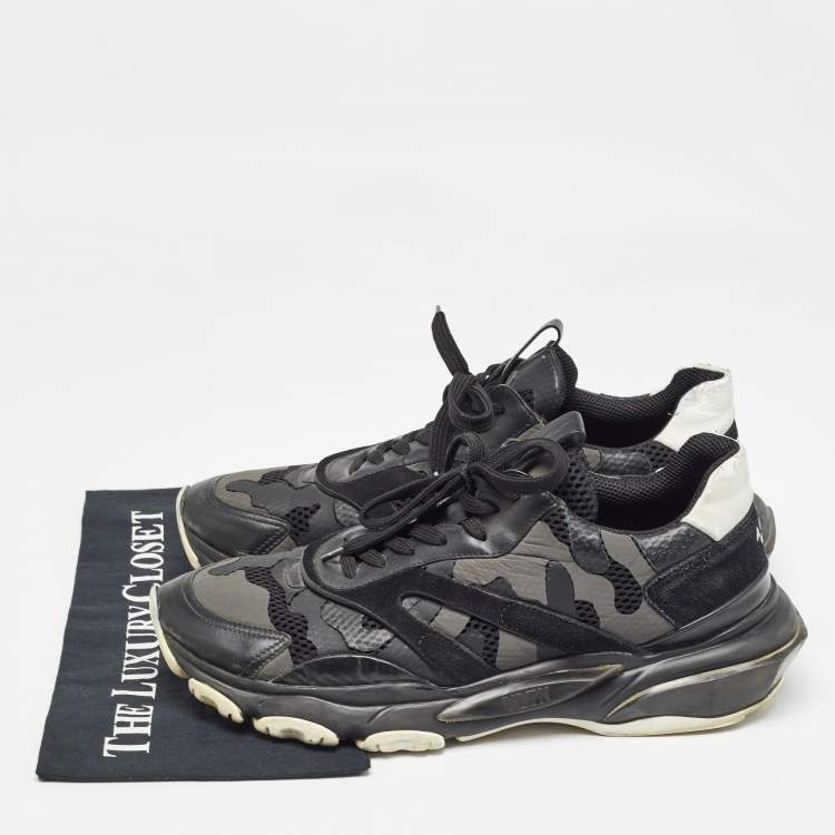 Pre Owned Valentino Black Leather and Mesh Camouflage Bounce Low Top Sneakers Size 44 