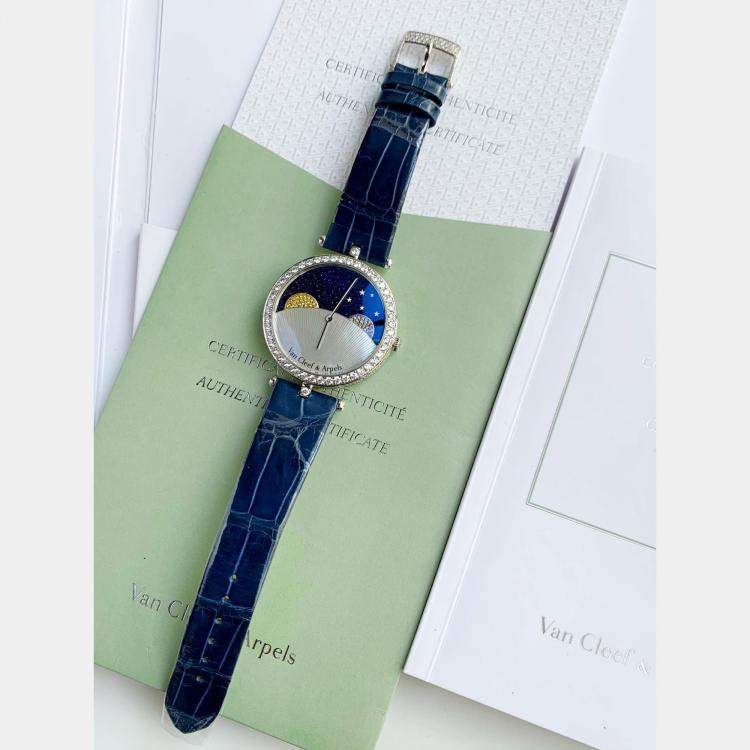 Pre Owned Van Cleef & Arpels Poetic Complications Day/Night Watch White Gold Diamond 38 mm