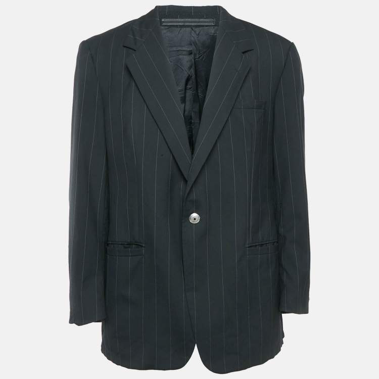 مملوكة مسبقًا Versace Classic V2 Black Pinstripe Wool Single Breasted Blazer XL
