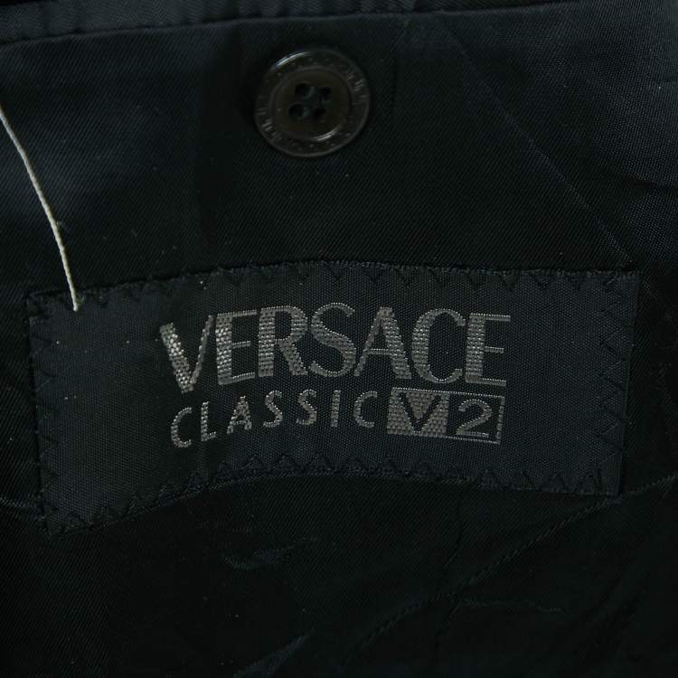 مملوكة مسبقًا Versace Classic V2 Black Pinstripe Wool Single Breasted Blazer XL