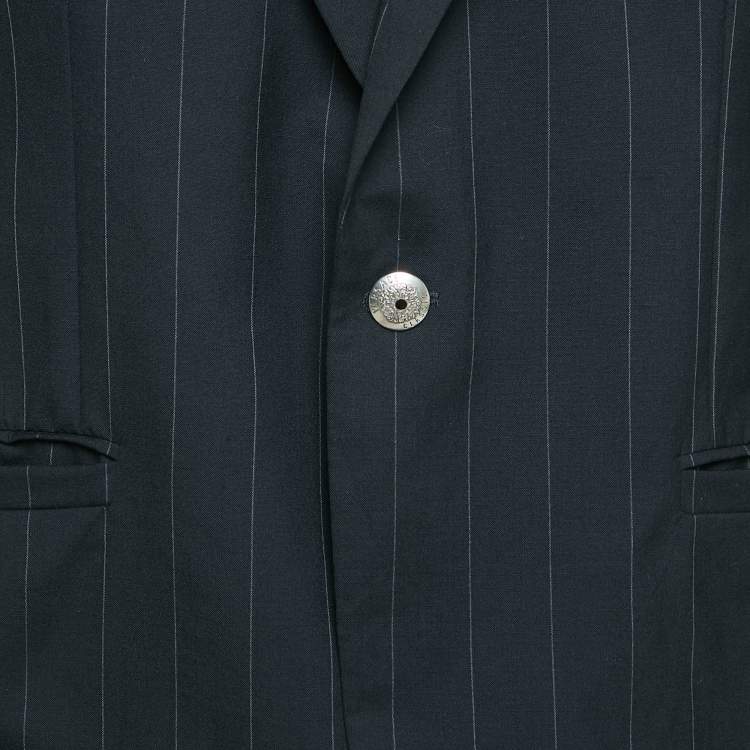 مملوكة مسبقًا Versace Classic V2 Black Pinstripe Wool Single Breasted Blazer XL