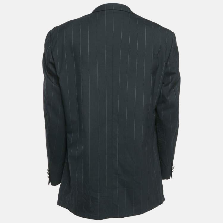 مملوكة مسبقًا Versace Classic V2 Black Pinstripe Wool Single Breasted Blazer XL