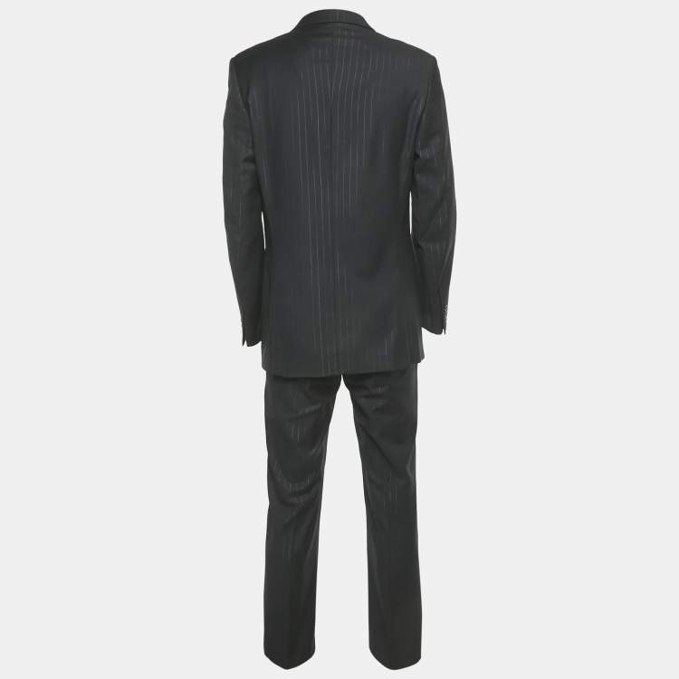 مملوكة مسبقًا Versace Black Pinstriped Wool Classic CV2 Suit EX 