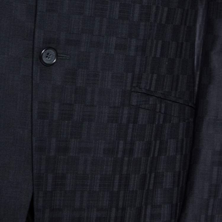 Pre Owned Versace Collection Black Jacquard Wool Single Breasted Suit M