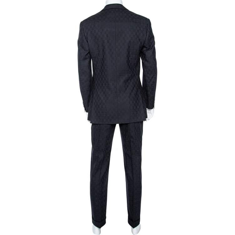 Pre Owned Versace Collection Black Jacquard Wool Single Breasted Suit M