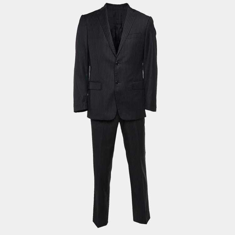 Pre Owned Versace Collection Navy Blue Pinstripe Wool Single Breasted Suit S