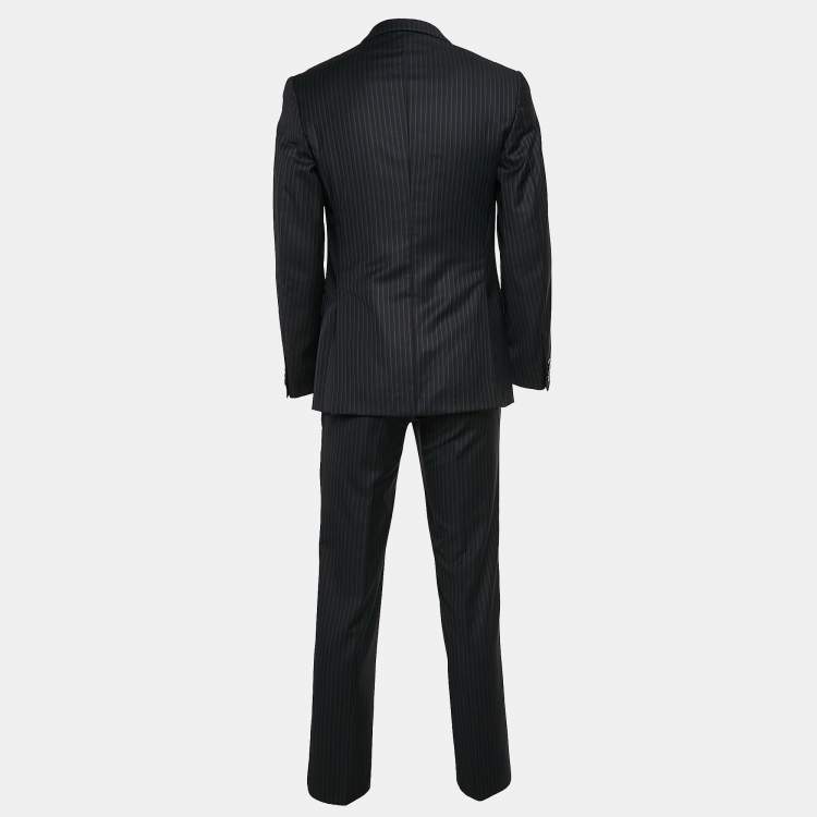 Pre Owned Versace Collection Navy Blue Pinstripe Wool Single Breasted Suit S