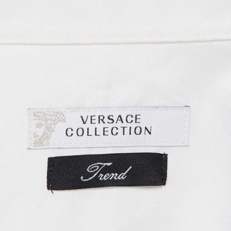 Pre Owned Versace Collection White Tiger Pattern Cotton Button Front Shirt XL