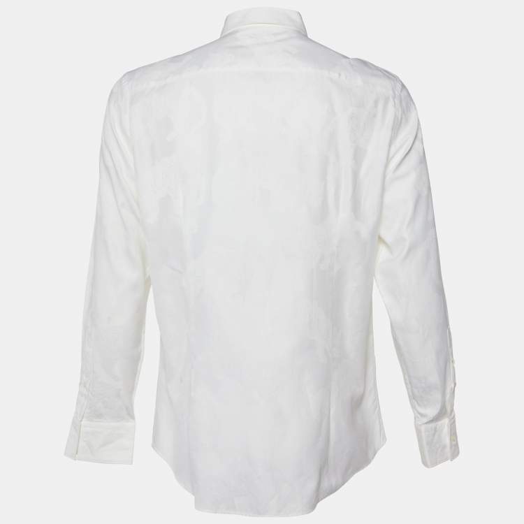 Pre Owned Versace Collection White Tiger Pattern Cotton Button Front Shirt XL