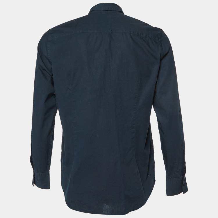 Pre Owned Versace Collection Midnight Blue Cotton Zip Detail Trend Fit Shirt M