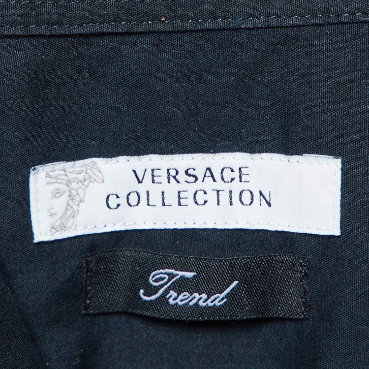 Pre Owned Versace Collection Midnight Blue Cotton Zip Detail Trend Fit Shirt M