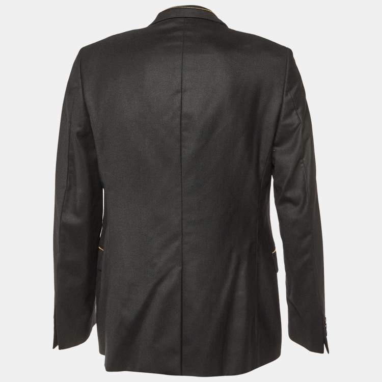 Pre Owned Versace Collection Black Wool Zip Detailed Blazer XL