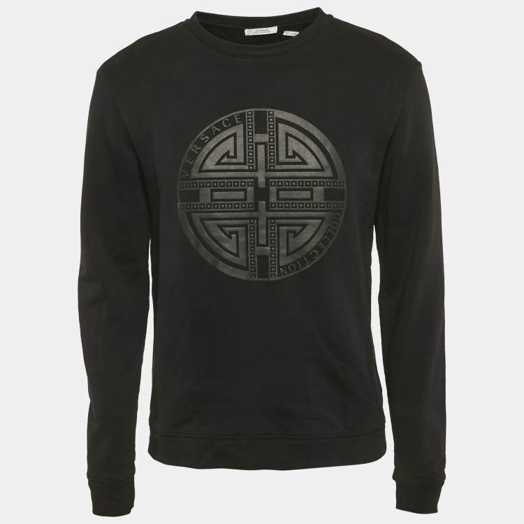 مملوكة مسبقًا Versace Collection Black Logo Embossed Cotton Crew Neck Sweatshirt M