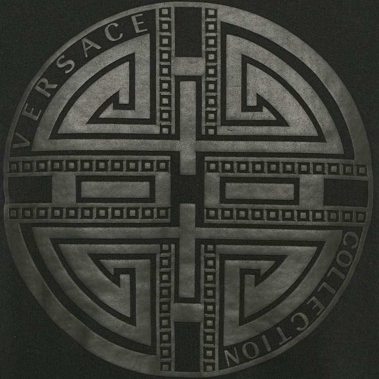 مملوكة مسبقًا Versace Collection Black Logo Embossed Cotton Crew Neck Sweatshirt M