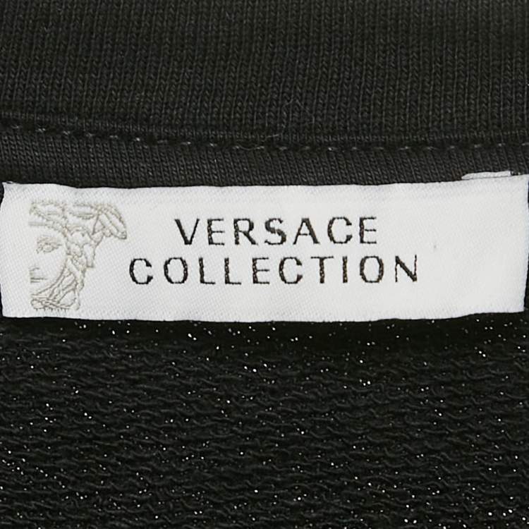 مملوكة مسبقًا Versace Collection Black Logo Embossed Cotton Crew Neck Sweatshirt M