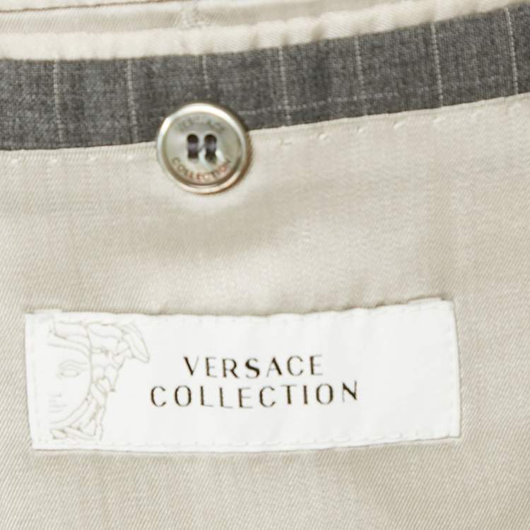 Pre Owned Versace Collection Grey Pinstripe Wool Pants Suit M/L