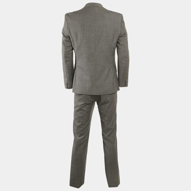 Pre Owned Versace Collection Grey Pinstripe Wool Pants Suit M/L