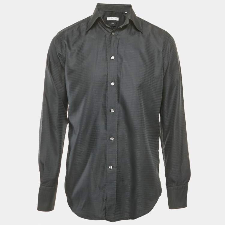 Pre Owned Versace Collection Black Houndstooth Cotton Blend City Shirt M