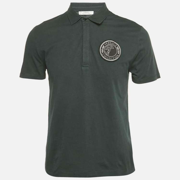 مملوكة مسبقًا Versace Collection Green Logo Applique Detail Cotton Polo T-Shirt M