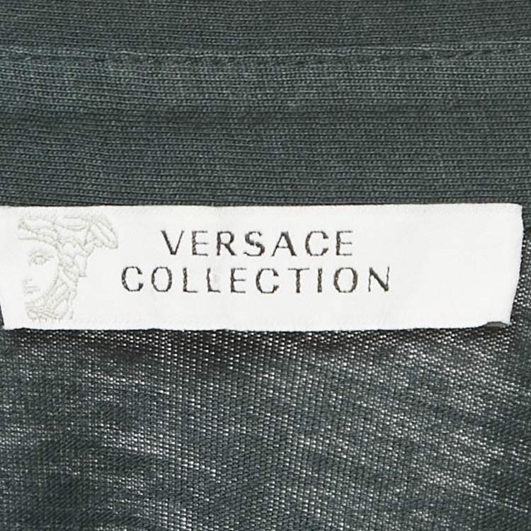 مملوكة مسبقًا Versace Collection Green Logo Applique Detail Cotton Polo T-Shirt M