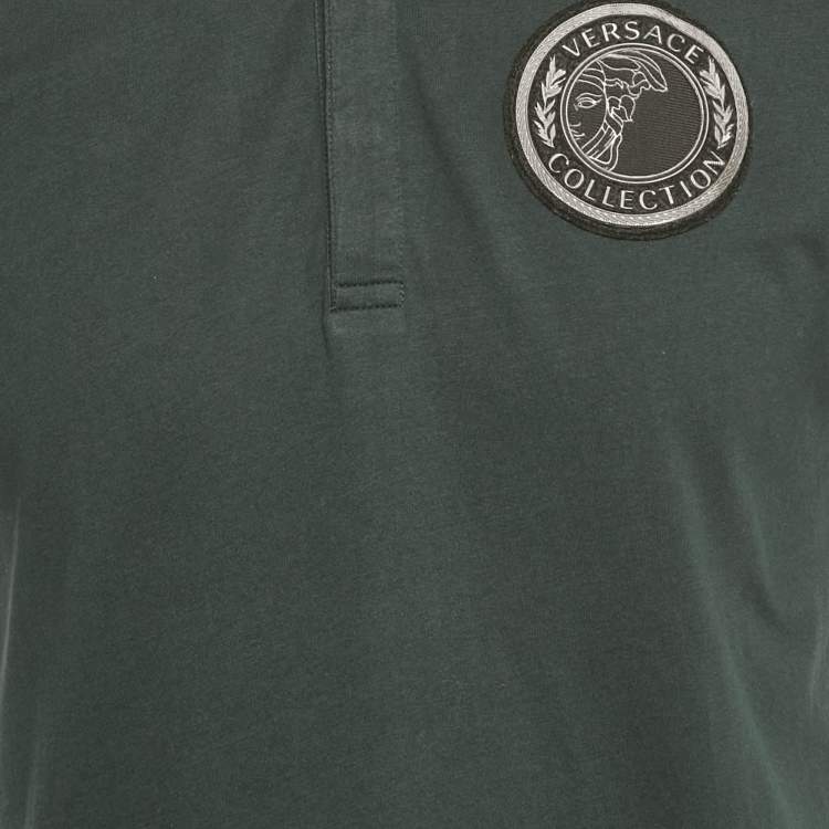مملوكة مسبقًا Versace Collection Green Logo Applique Detail Cotton Polo T-Shirt M
