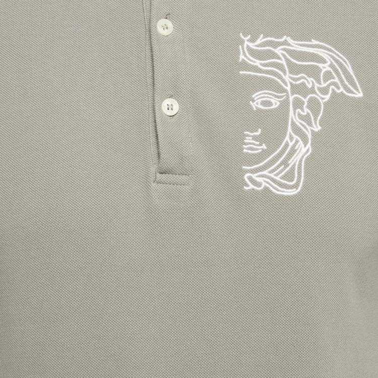 Pre Owned Versace Collection Grey Medusa Embroidered Cotton Polo T-Shirt M 