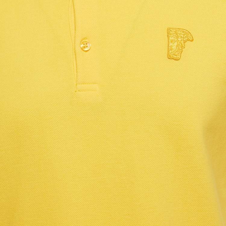 Pre Owned Versace Collection Yellow Medusa Applique Detail Cotton Polo T-Shirt M