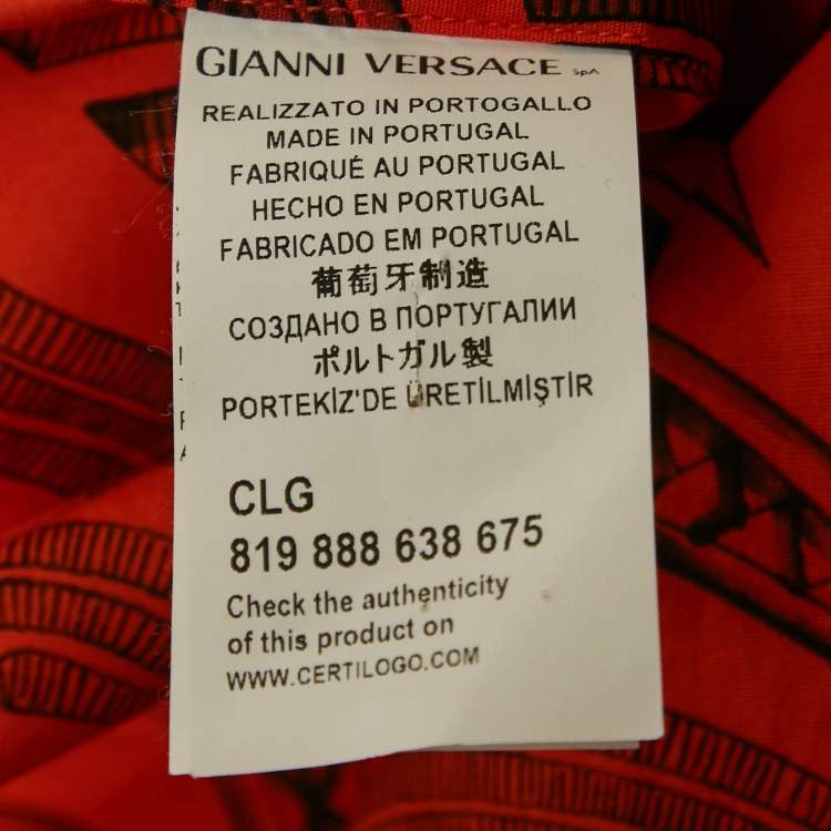 Pre Owned Versace Collection Orange Printed Cotton Trend Shirt S