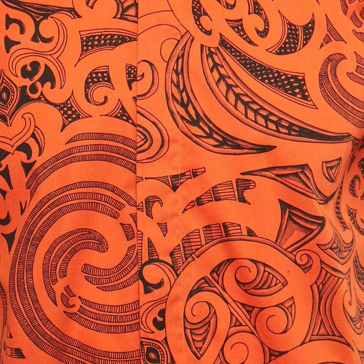 Pre Owned Versace Collection Orange Printed Cotton Trend Shirt S