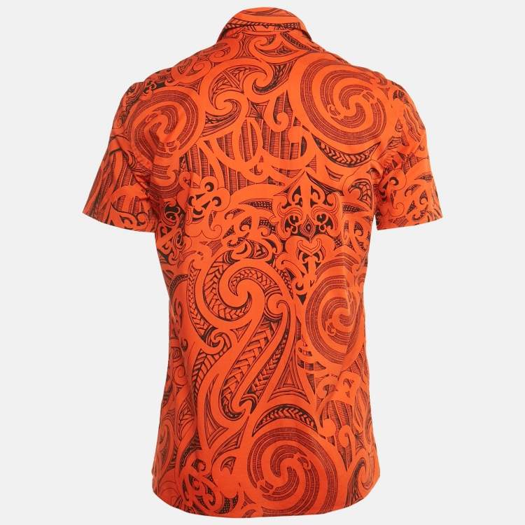 Pre Owned Versace Collection Orange Printed Cotton Trend Shirt S
