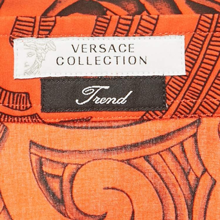 Pre Owned Versace Collection Orange Printed Cotton Trend Shirt S